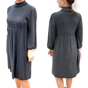 Studio M Charcoal Knit Smocked Sweater Dress, Full long sleeves, gathered, large